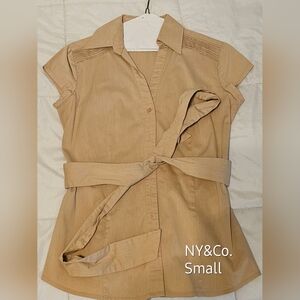 NY&Co Beige Short Sleeve button down Small